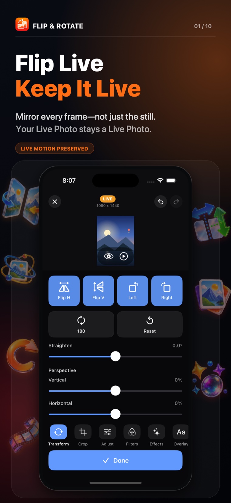 Flip Rotate editor preserving motion in a Live Photo