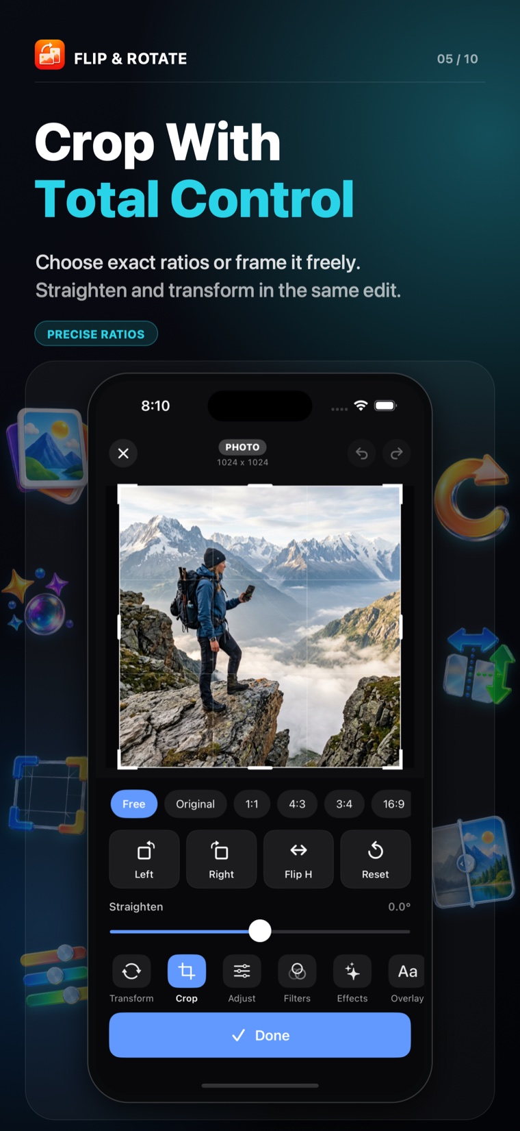 Flip Rotate crop and straightening controls