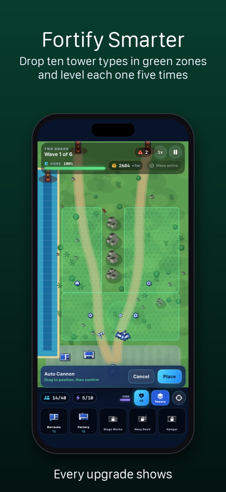 Fortify a battlefield with towers and range zones