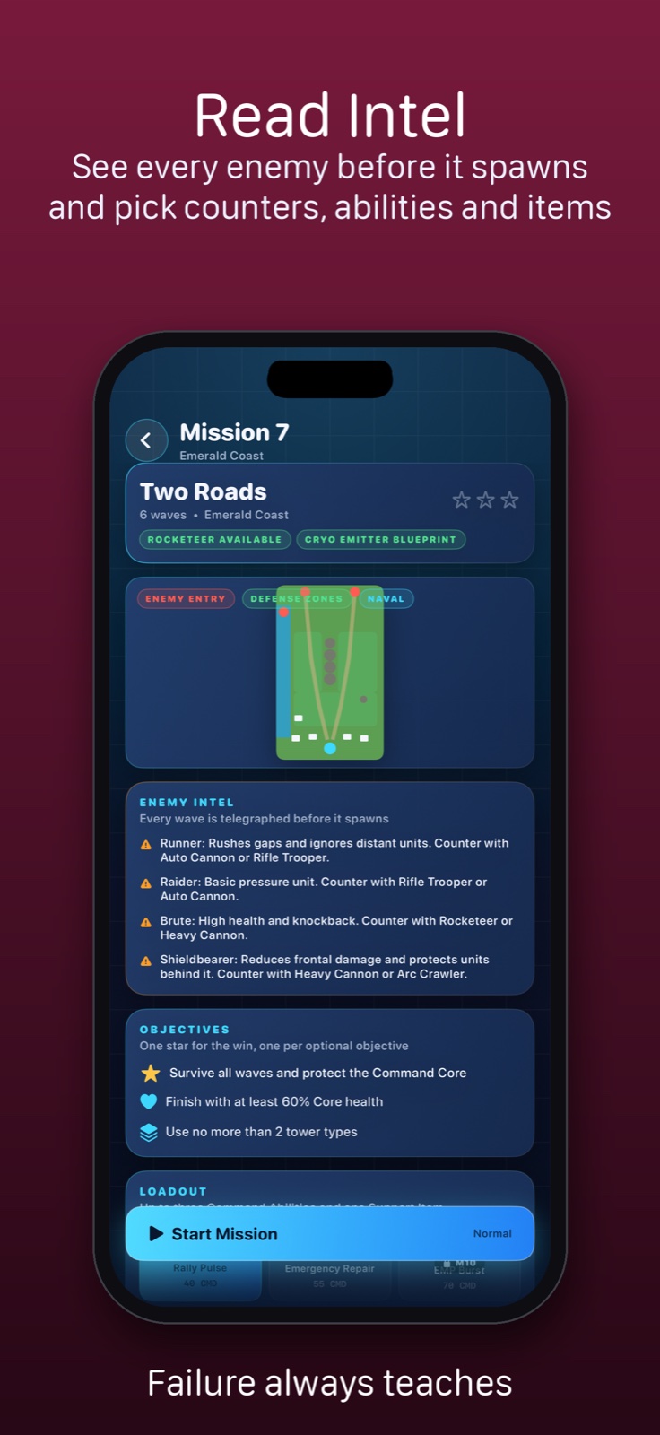 Read mission and enemy intelligence before battle
