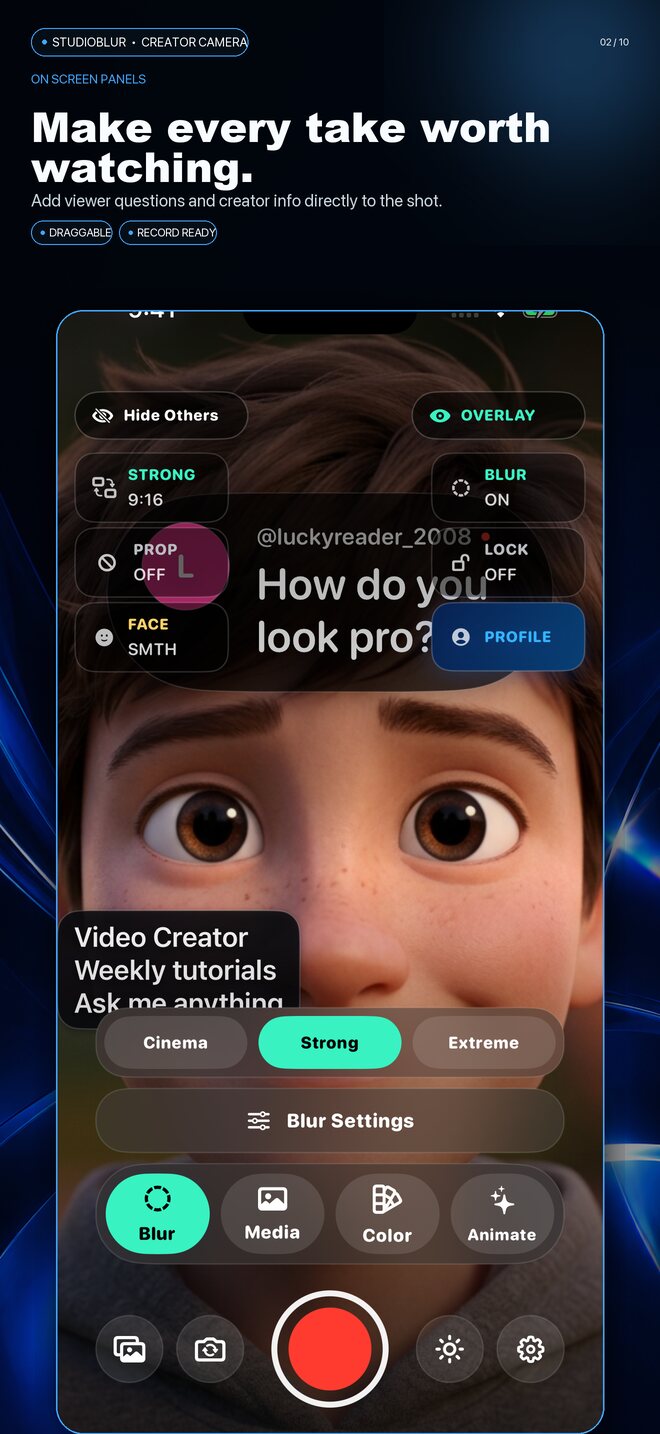 StudioBlur Header Panel and Info Panel creator overlays