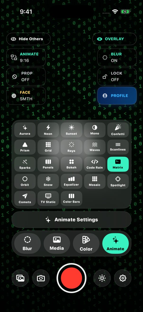 StudioBlur animated studio selector on iPhone